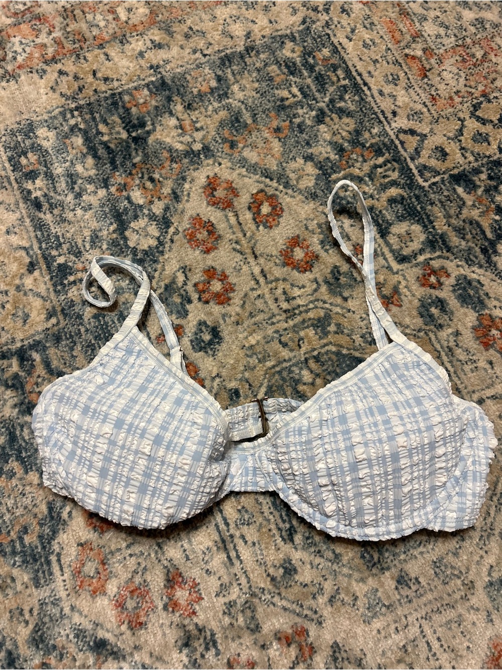 Shade & Shore Light Blue Plaid Bikini Top